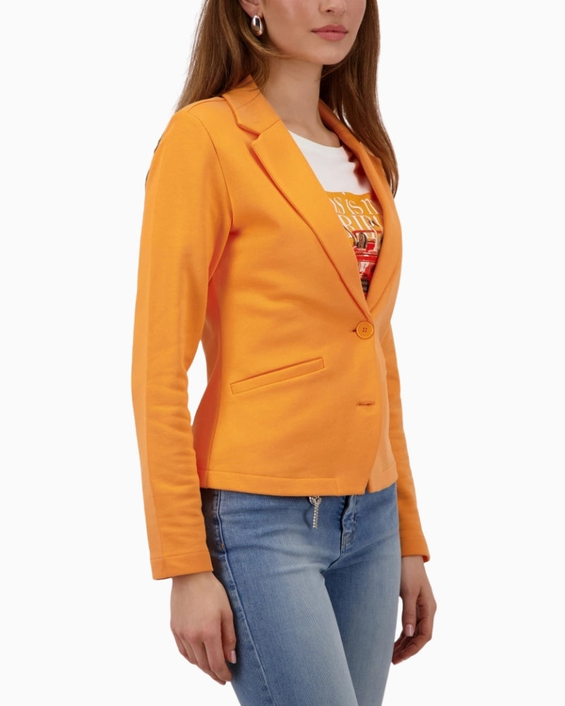 Monari orange sweat blazer side view with long sleeves