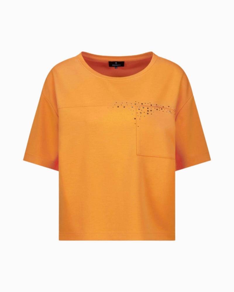 Monari orange sweatshirt with rhinestones front flat view chest detail