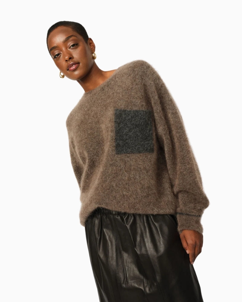 Relaxed mohair jumper by Mos Mosh with contrast chest pocket and round neckline