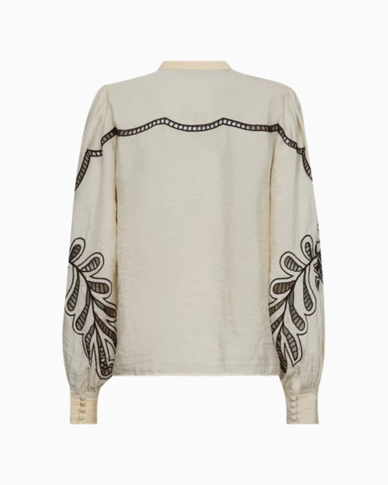 Back view of long sleeve embroidered shirt by Mos Mosh in lightweight fabric