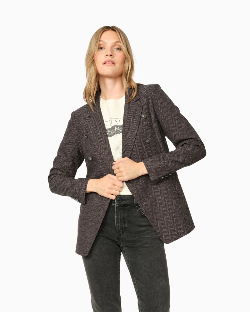 Mos Mosh oversized double-breasted blazer in neutral tone with embossed buttons