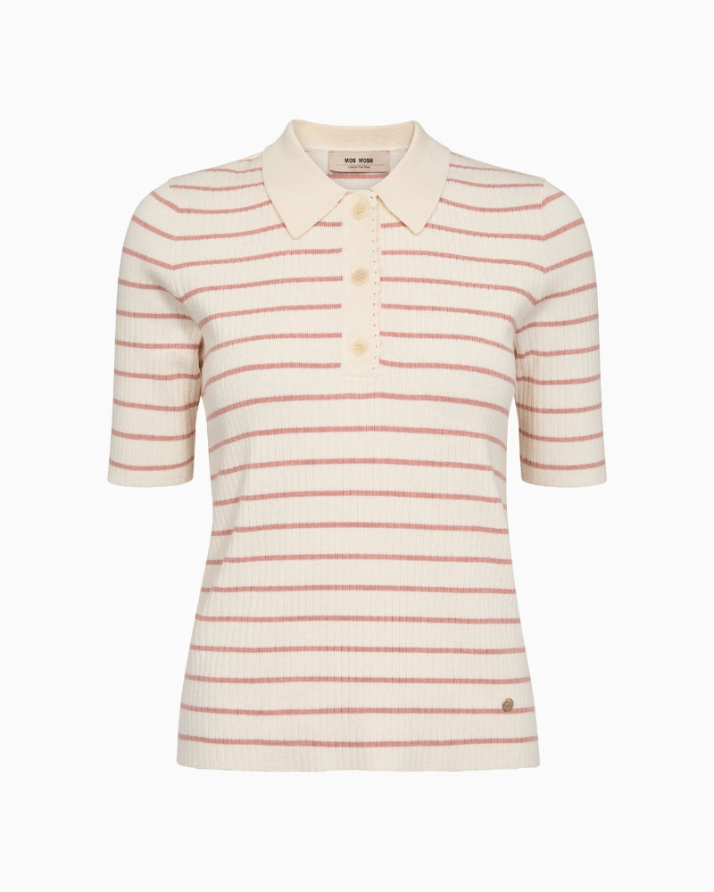 Mos Mosh Caliz Stripe short sleeve knit top front view