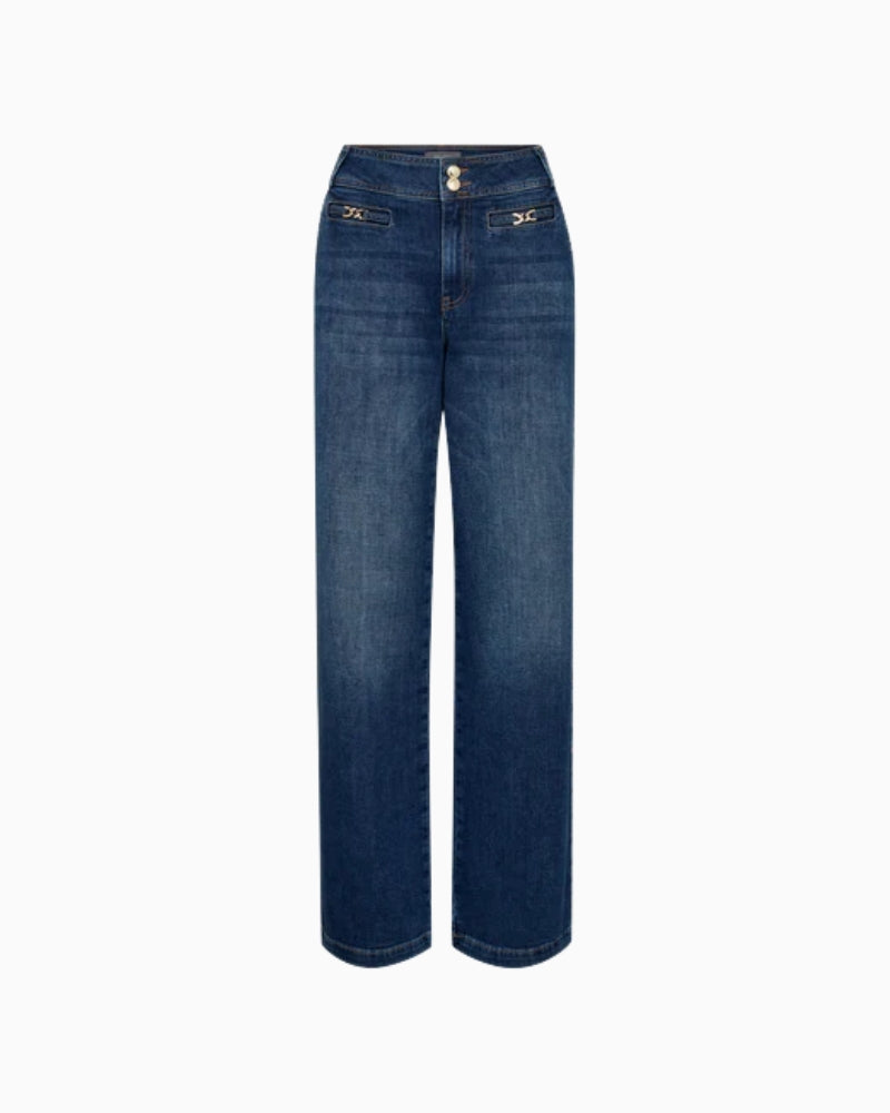 Front view of Mos Mosh MMcandia Peach Jeans in high-rise wide-leg fit with sparkle detail