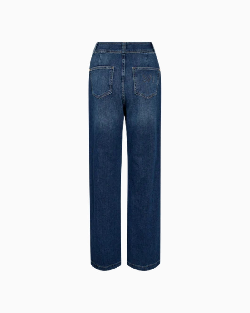 Back view of Mos Mosh wide-leg jeans with high waist and clean pocket finish