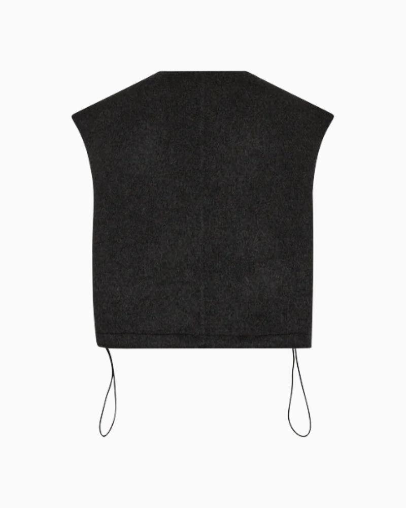 Back of Mos Mosh Elise Loisa wool vest in mélange finish with zip closure