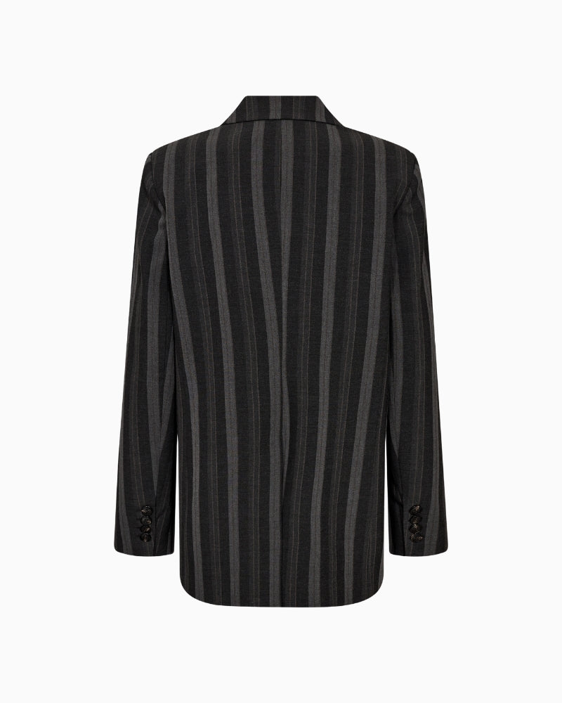 Back view of relaxed fit women’s blazer with tailored cut