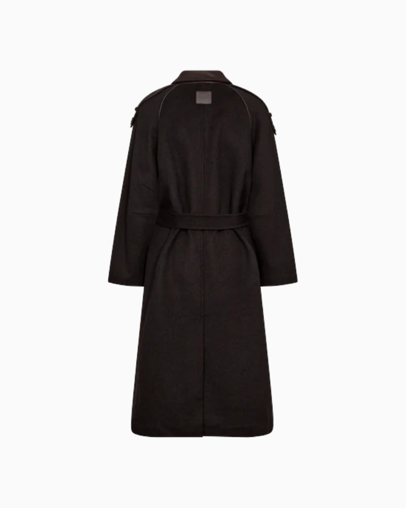 Back of Mos Mosh Eva coat with longline cut and flattering fit