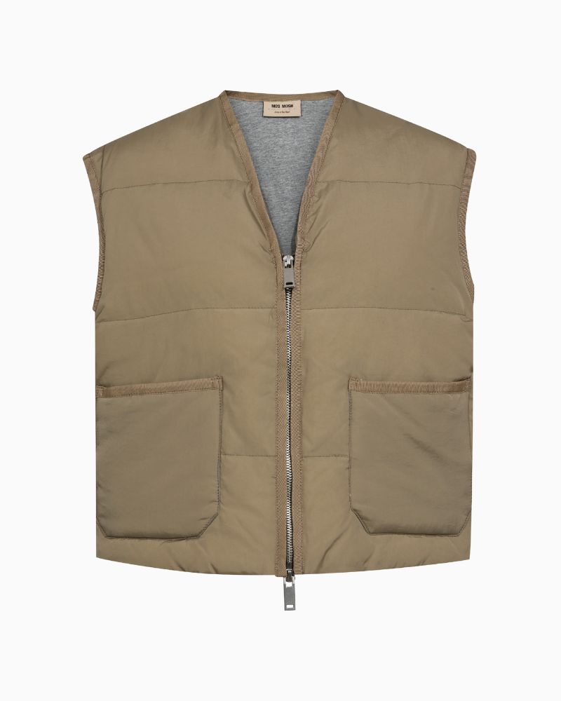 Mos Mosh Manja down vest with V-neck and zip closure