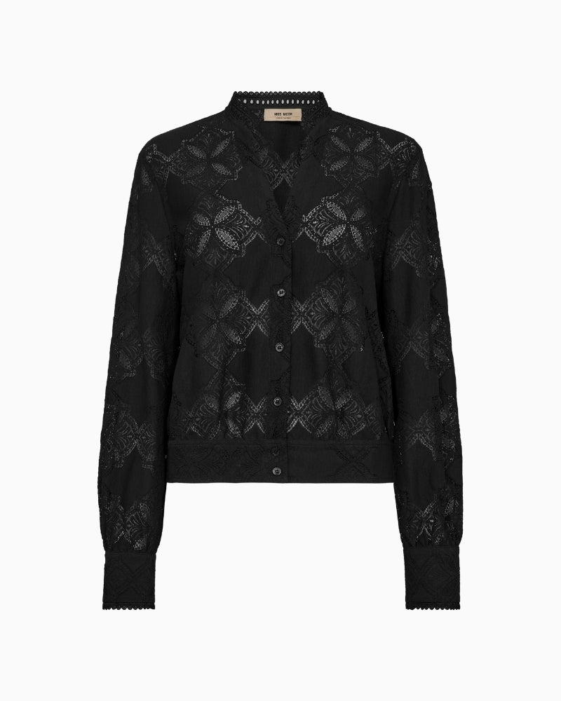 Mos Mosh Monia lace shirt with V-neck and mandarin collar in sheer fabric
