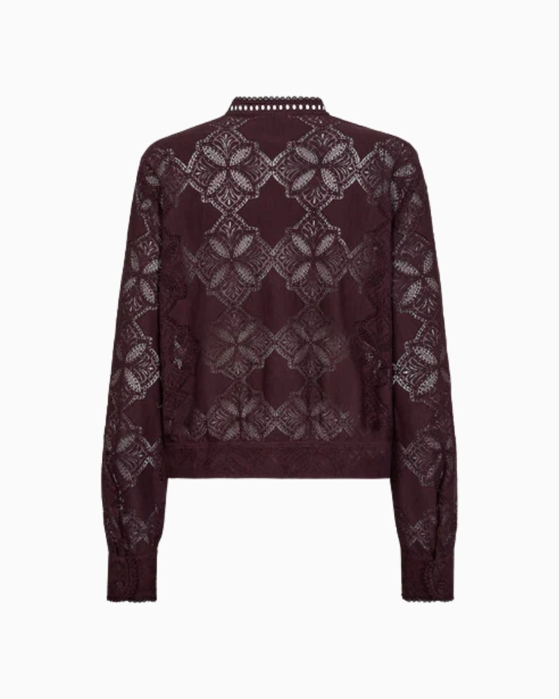 Back of Mos Mosh lace blouse with soft cotton blend and delicate detailing