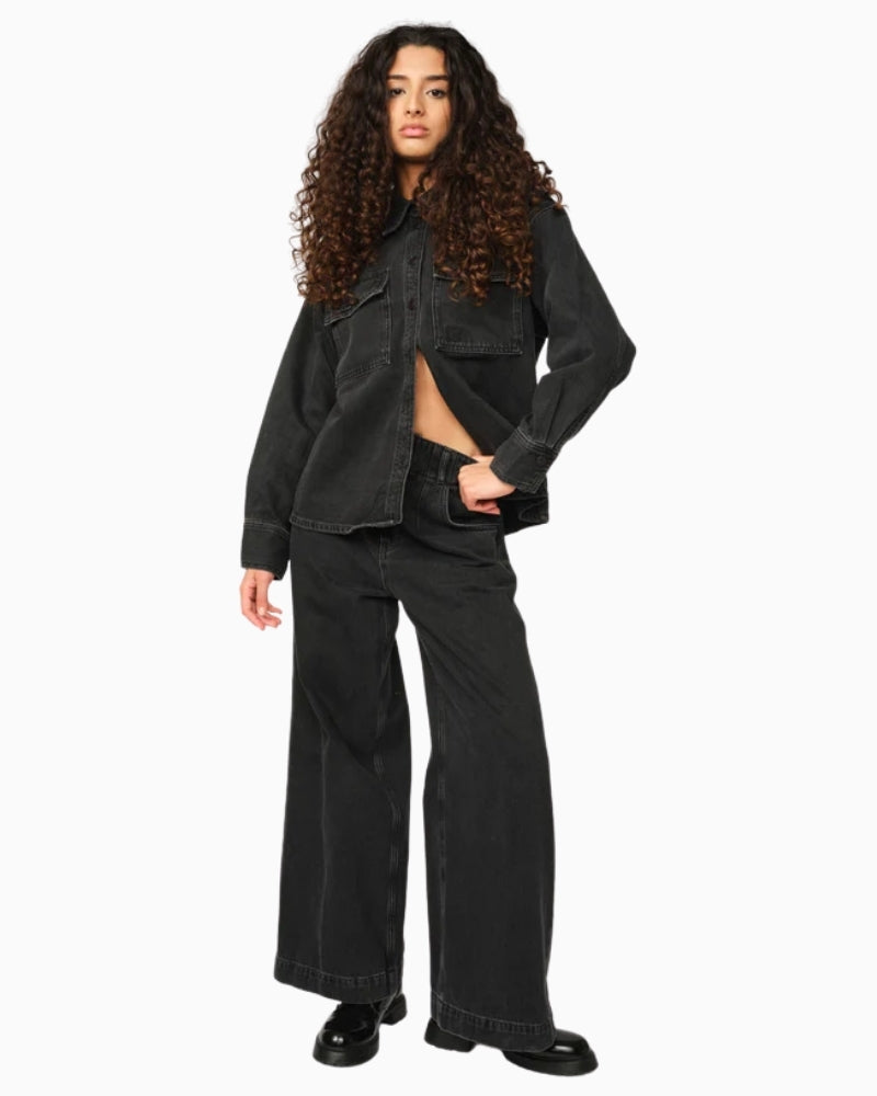 Mos Mosh Noble Drapy Pant in washed black wide-leg denim