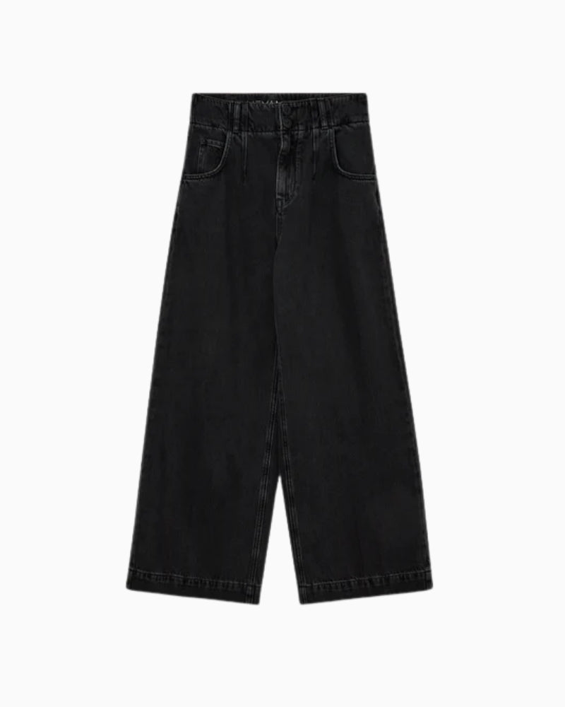 Mos Mosh Noble Drapy Pant in washed black wide-leg denim