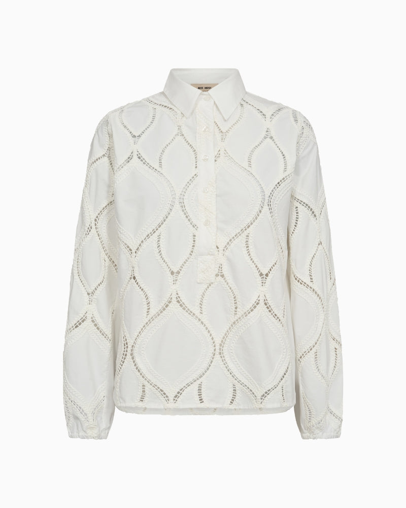 White cotton lace shirt by Mos Mosh with collar and buttoned front