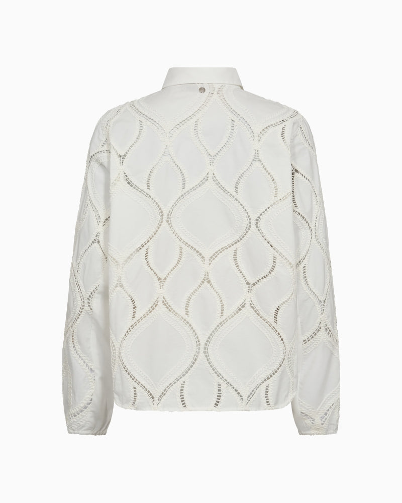 Back view of White cotton lace shirt by Mos Mosh with collar