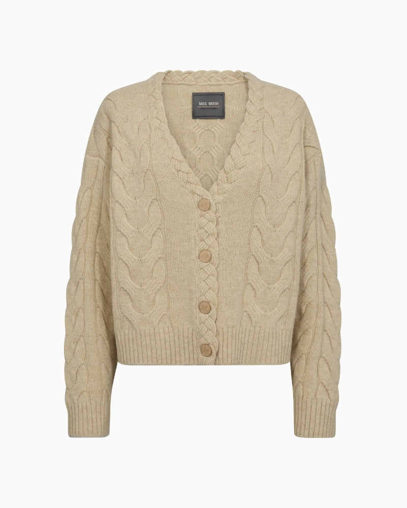 Soft wool-alpaca-cashmere cardigan by Mos Mosh in neutral tone with V-neckline