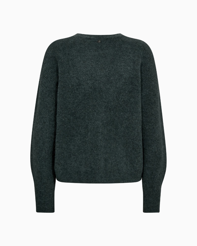 Back view of Thora cardigan showing neat cropped fit and fine knit texture