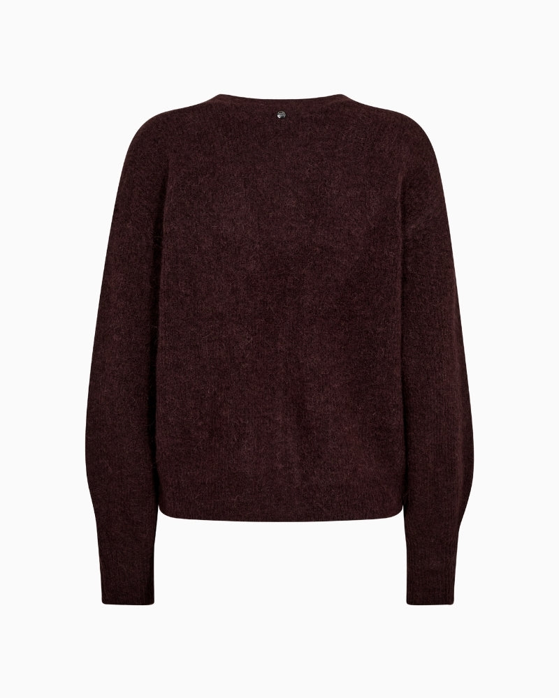 Back view of cropped alpaca-wool cardigan with ribbed hem