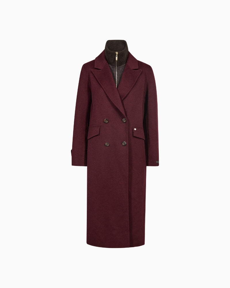 Mos Mosh Alva Loisa Mock Neck Coat in Port front view