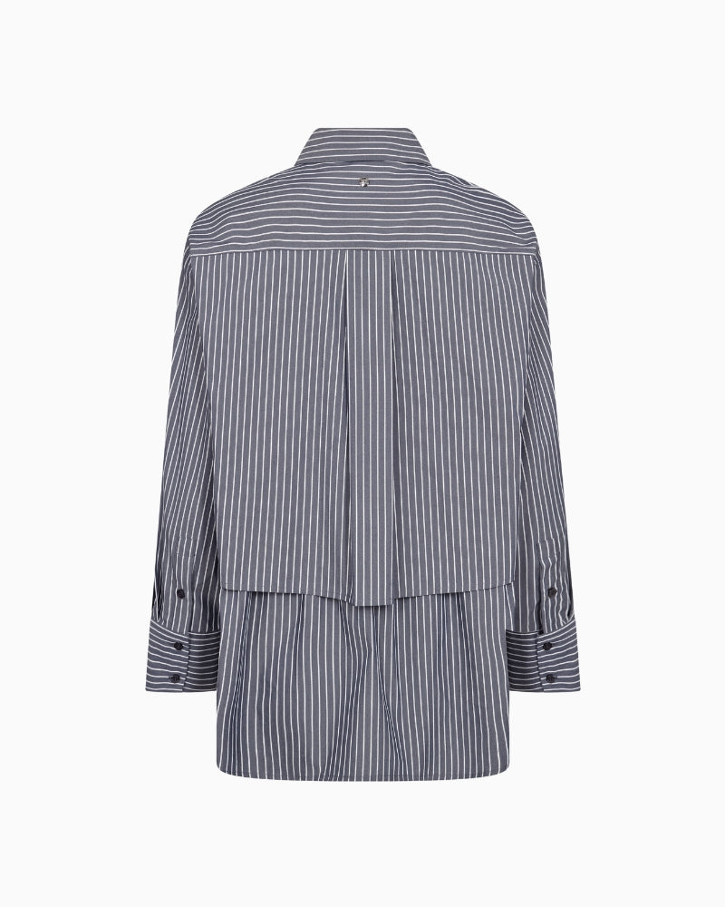Mos Mosh Barb Stripe Shirt in Navy back view