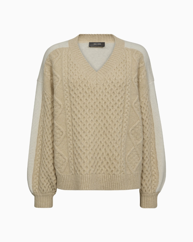 Front view of Mos Mosh Beth Ottili Knit in cream with cable-knit detail
