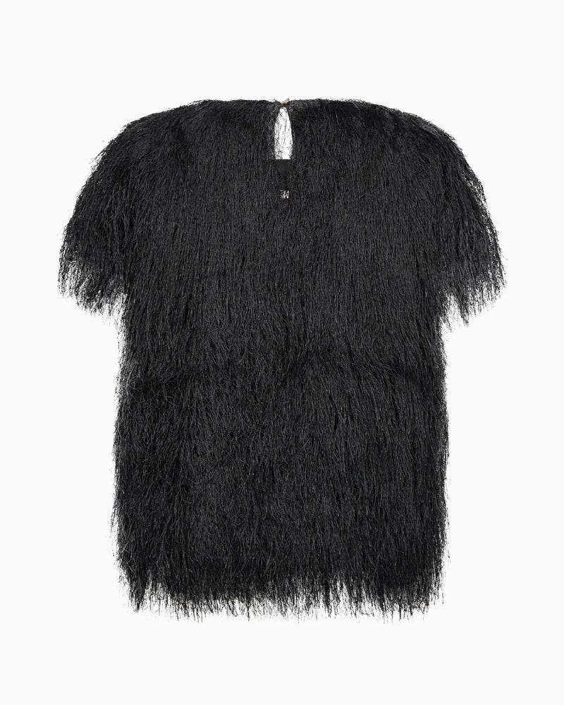 Mos Mosh Brim O-SS Faux Fur Tee in Black back view