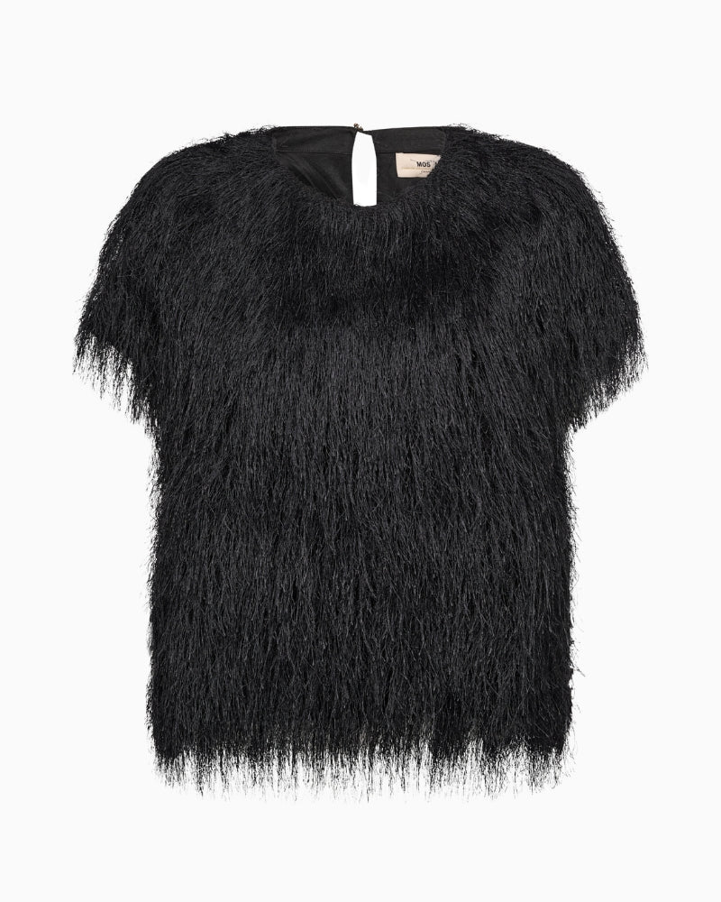 Mos Mosh Brim O-SS Faux Fur Tee in Black front view