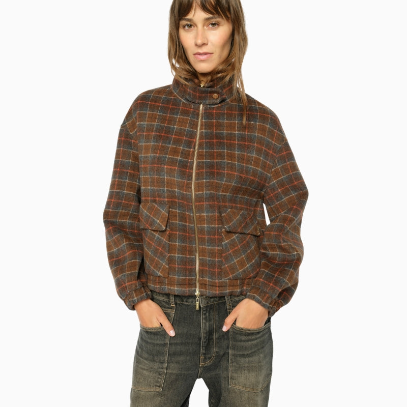 Mos Mosh Camille Check Jacket in Brown front view
