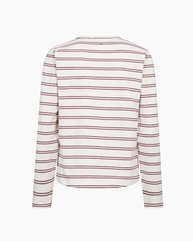 Mos Mosh Camp Stripe Tee in White and Port back view