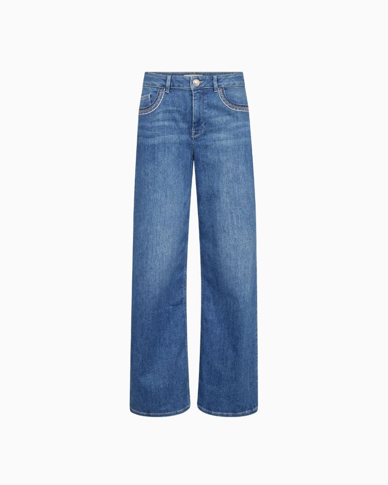 Mos Mosh flared stretch denim jeans, flat lay front view – Áines Boutique