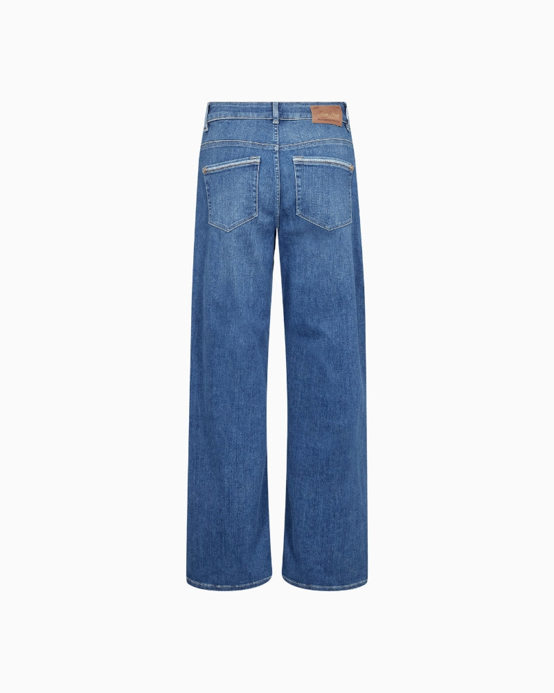 Mos Mosh flared stretch denim jeans, flat lay back view – Áines Boutique