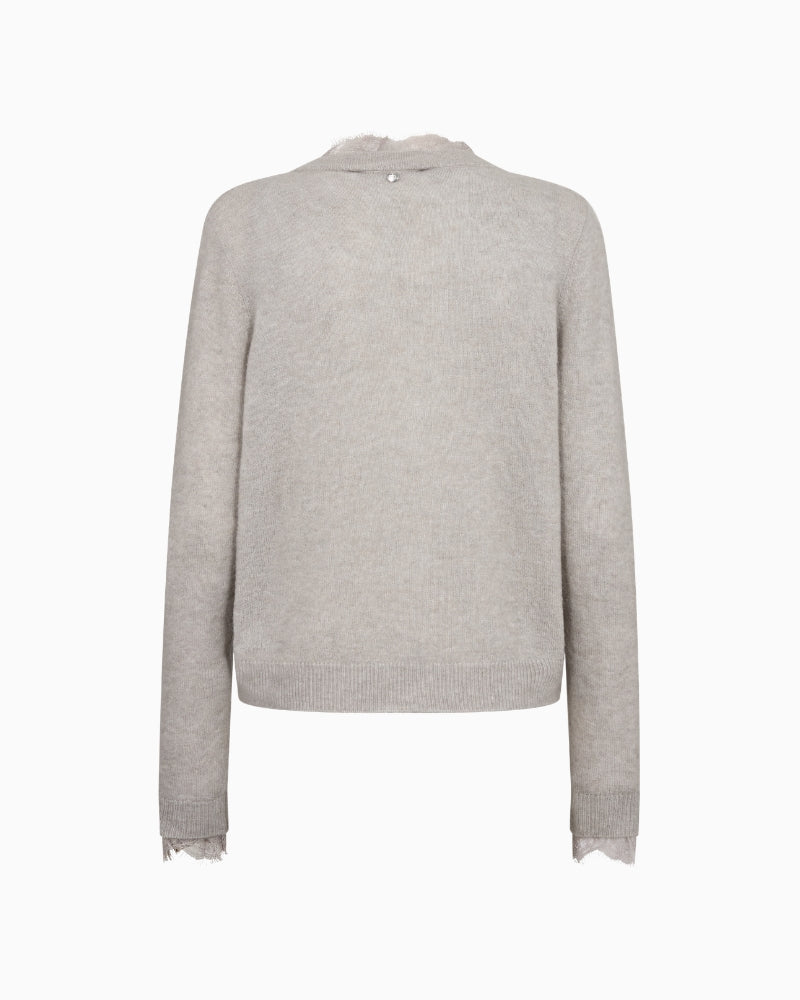 Mos Mosh Helmi Lace Knit Cardigan in gray back view