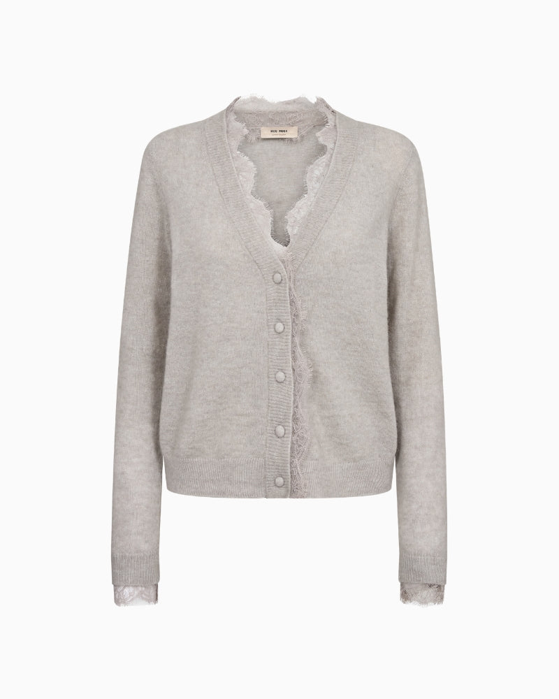 Mos Mosh Helmi Lace Knit Cardigan in gray front view