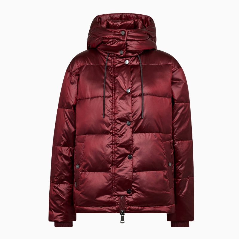 Mos Mosh Jilly Metallic Down Jacket in Burgundy front view