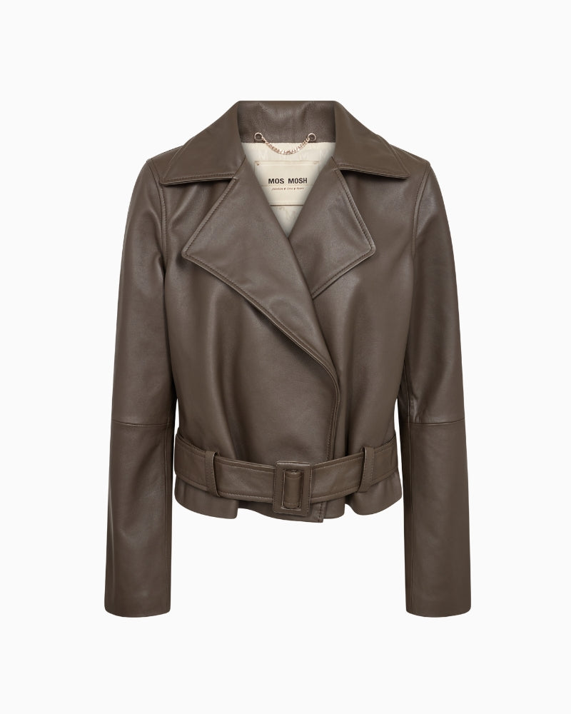 Mos Mosh Lasco Short Leather Jacket in Brown front view