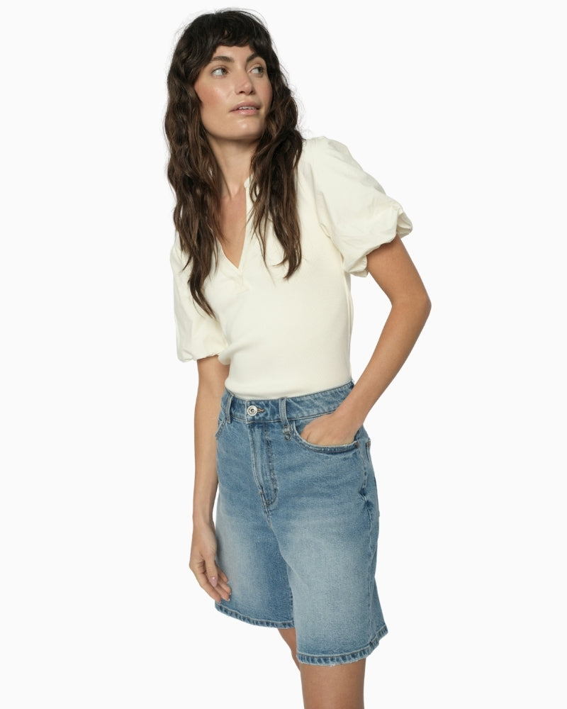 Mos Mosh MMJada V-SS Puff Tee in ecru model front view