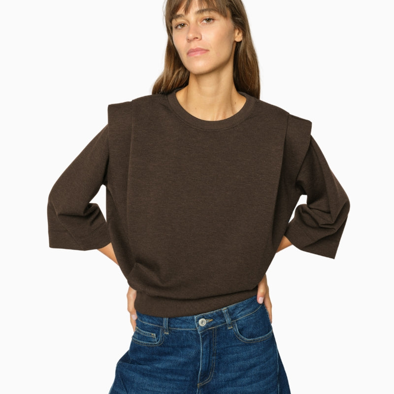 Mos Mosh Mae O-3/4 Sleeve Sweatshirt in Brown front view