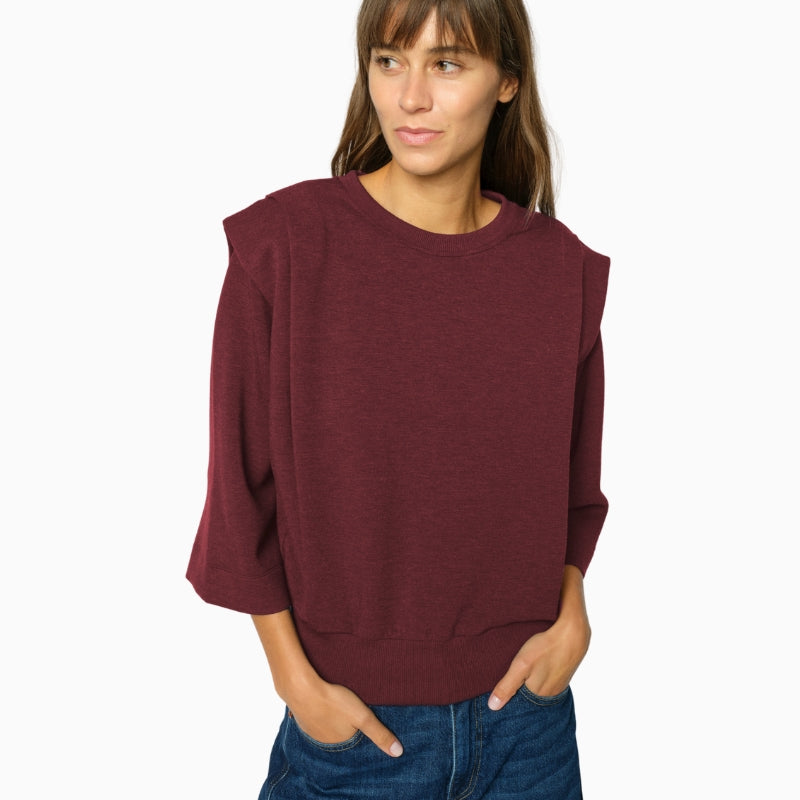Mos Mosh Mae O-3/4 Sleeve Sweatshirt in Port front view