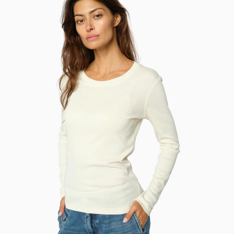 Mos Mosh Mali Long Sleeve Tee in Ecru front view