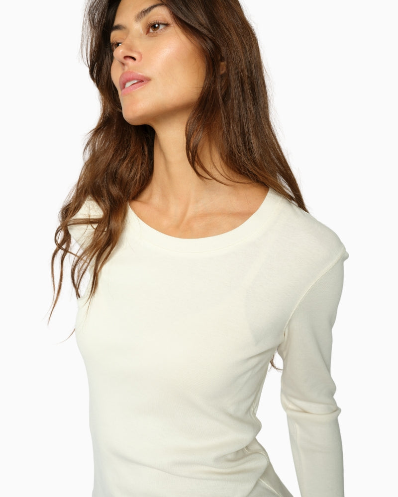 Mos Mosh Mali Long Sleeve Tee in Ecru neckline detail