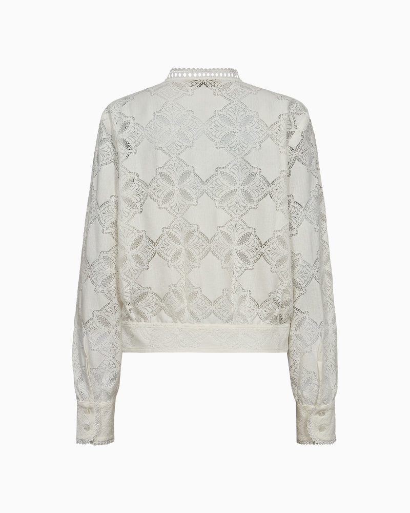 Mos Mosh Monia Yen lace shirt ecru back view on woman wearing it – Áines Boutique