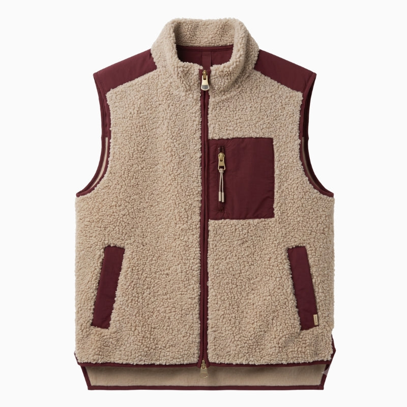 Mos Mosh Rowe Eli Teddy Vest in Burgundy front view