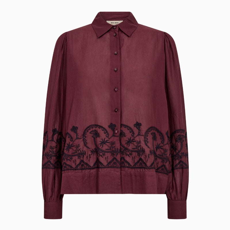 Mos Mosh Silca Lino Shirt in Port front view