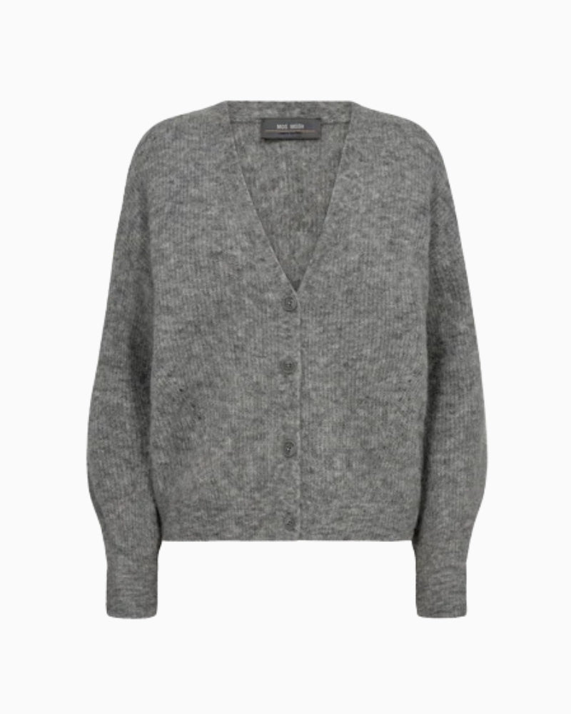 Front view of Mos Mosh Thora Cardigan in soft alpaca blend with button closure