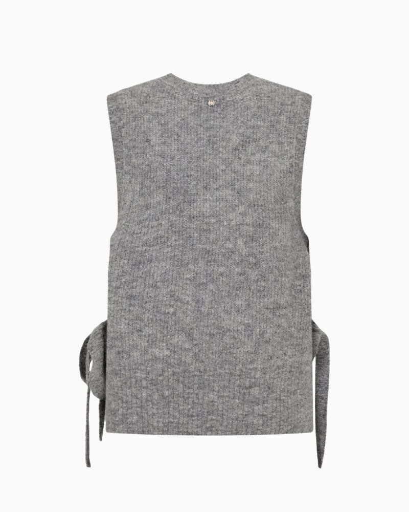 Mos Mosh Thora Tie Knit Vest in Grey back view