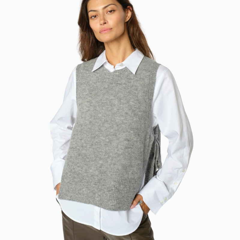 Mos Mosh Thora Tie Knit Vest in Grey front view