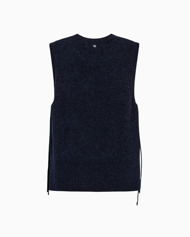 Mos Mosh Thora Tie Knit Vest in Navy back view