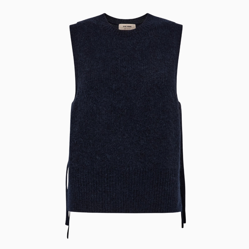 Mos Mosh Thora Tie Knit Vest in Navy front view