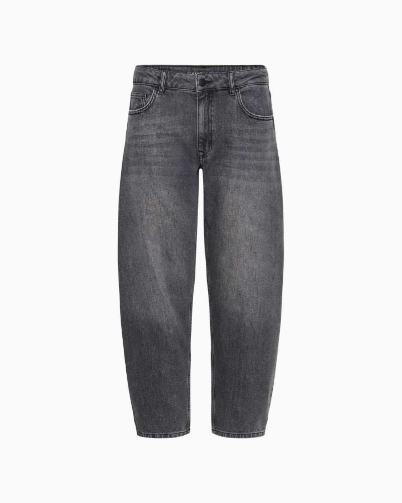 Dark grey barrel jeans by My Essential Wardrobe with high waist and curved leg