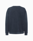 Back view of long sleeve crewneck sweatshirt with dropped shoulders