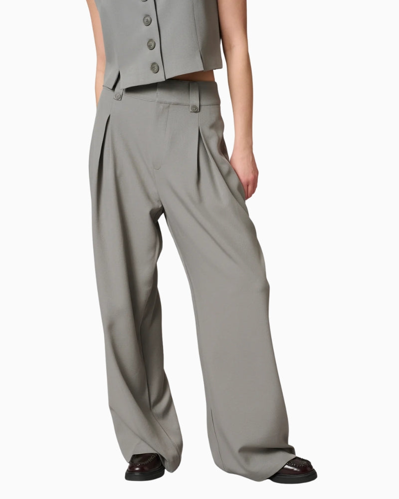 Front view of Disa high-waisted wide-leg trousers in Moon Mist